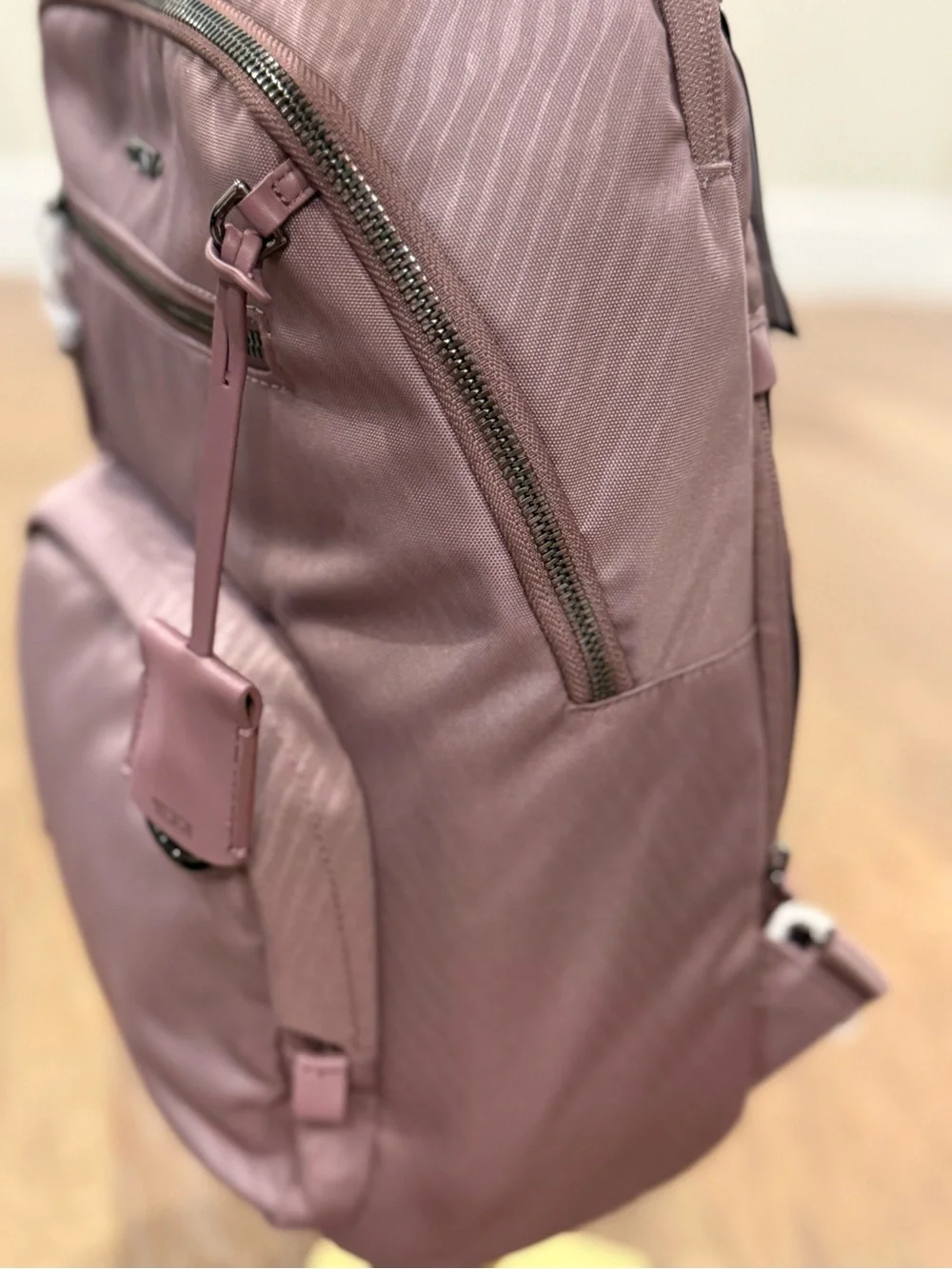 Tumi Harriet Backpack in Mauve Pink Fits 13” Laptop Leather Handle Gunpowder